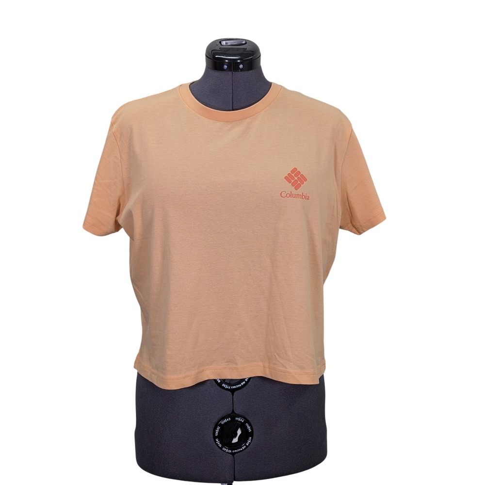 Columbia Logo Graphic T-Shirt Women'sā Size Large Peach Casual Outdoor Tee